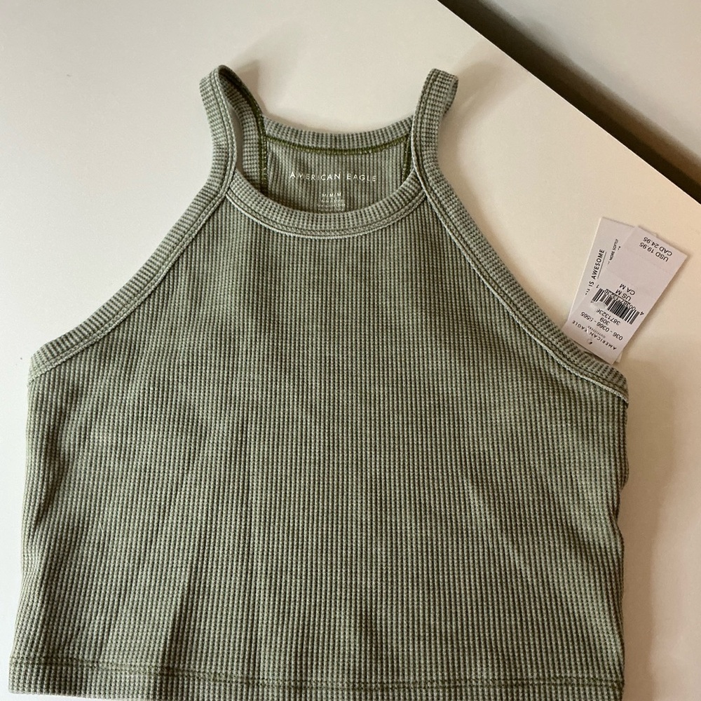 American Eagle Outfitters Green and Multicolor Ribbed Tank Crop Tops - Picture 2 of 6